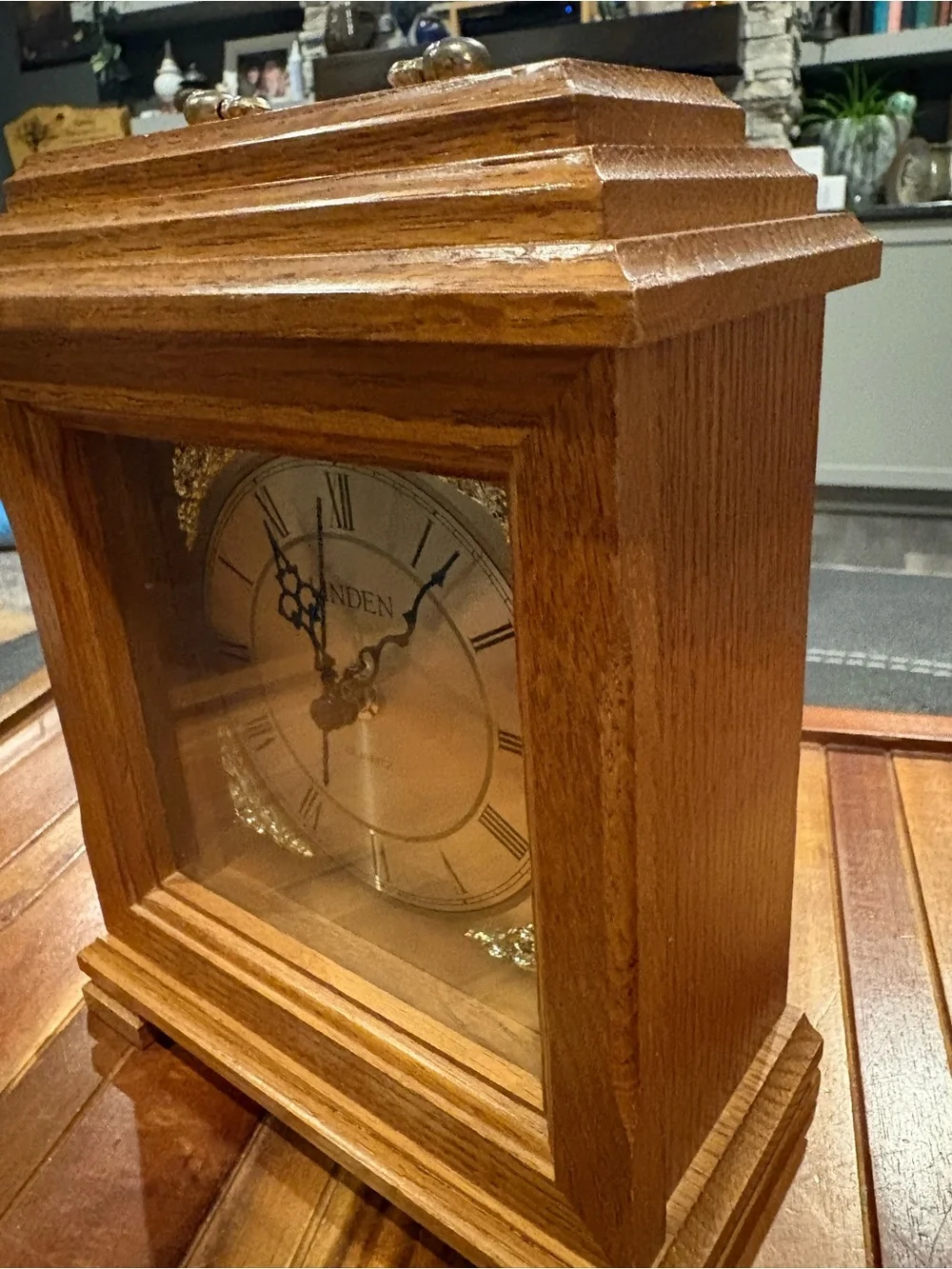 Linden Westminster Solid Oak Wood Mantle Clock with Chimes Battery Powered